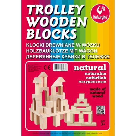 KLOCKI DREWNIANE NATURALNE NA WÓZKU KUKURYKU 37 EL