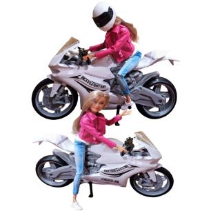 Lalka na Motorze Sportowym Ścigaczu Motor Biały  A1