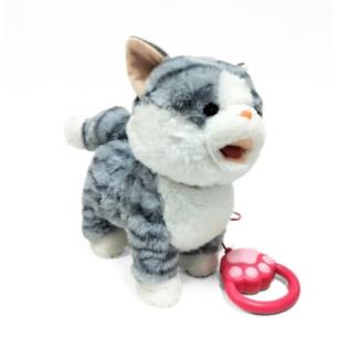 Kotek interaktywny na smyczy miauczy chodzi rusza ogonem szary