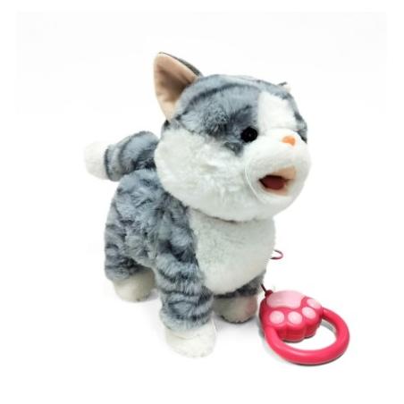 Kotek interaktywny na smyczy miauczy chodzi rusza ogonem szary