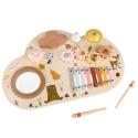 Stolik edukacyjny drewniany tablica muzyczna cymbałki talerze