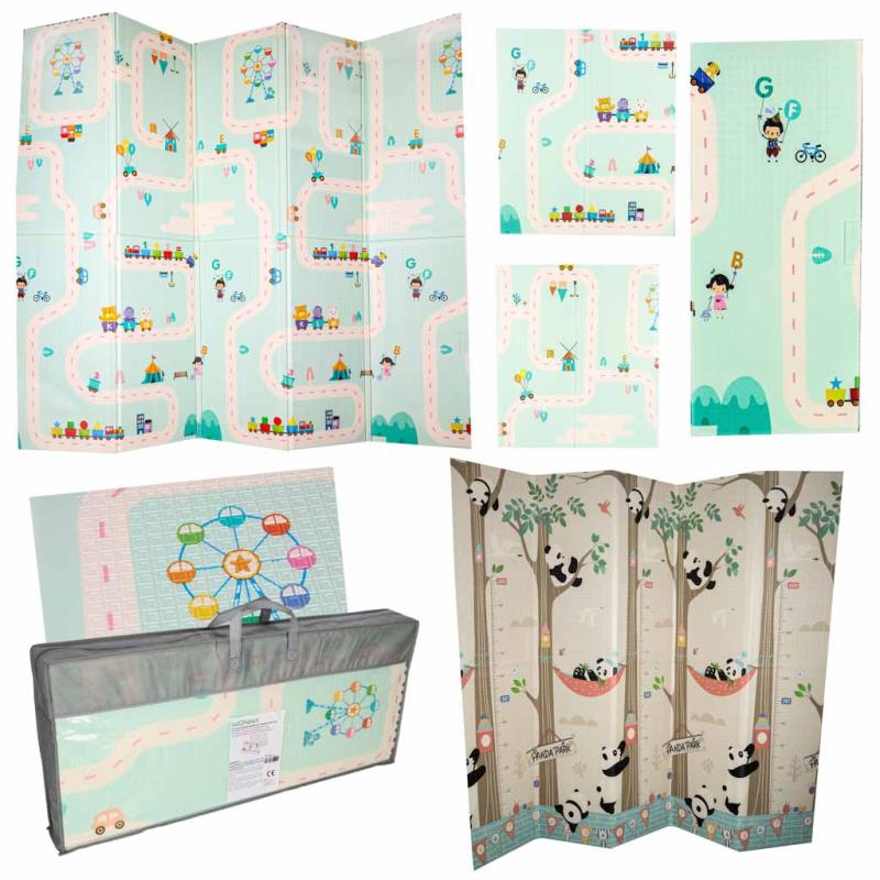 Mata edukacyjna piankowa dwustronna składana pandy ulica 180 x 200cm Mata edukacyjna piankowa dwustronna składana pandy ulica 180 x 200cm