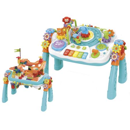 Multifunkcyjny Edukacyjny Stolik 2w1 Pianinko Ciuchcia Mikrofon Klocki Bluetooth Akumulator