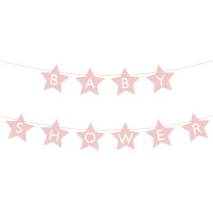 Baner napis na baby shower gwiazdki jasnoróżowe 290cm x 16,5cm