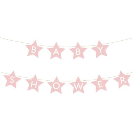 Baner napis na baby shower gwiazdki jasnoróżowe 290cm x 16,5cm