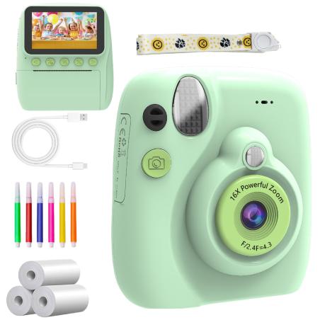 Aparat fotograficzny cyfrowy natychmiastowy 16x 128GB wkłady mazaki zielony