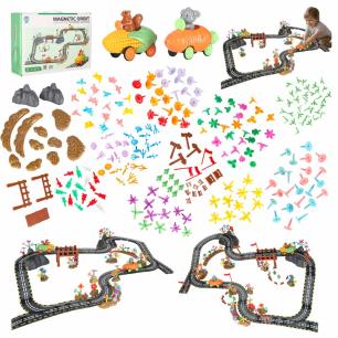 Tor wyścigowy samochodowy magnetyczny 2 pojazdy świecące 310 elementów