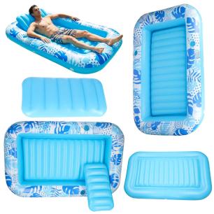 Materac dmuchany do pływania, leżak do opalania z poduszką niebieski
