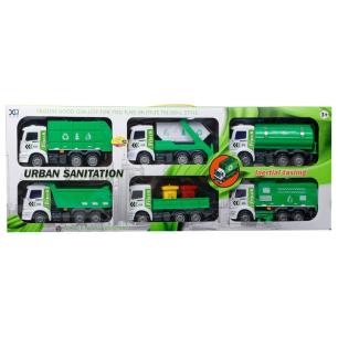 Zestaw 6 Pojazdów Ciężarowych Ciężarówka Tir Ciągnik Wywrotka Śmieciarka Beczkowóz