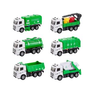 Zestaw 6 Pojazdów Ciężarowych Ciężarówka Tir Ciągnik Wywrotka Śmieciarka Beczkowóz