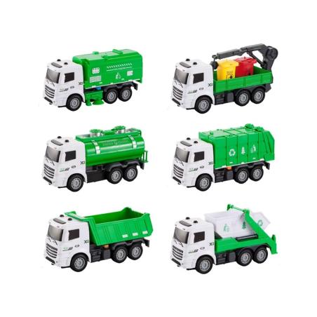 Zestaw 6 Pojazdów Ciężarowych Ciężarówka Tir Ciągnik Wywrotka Śmieciarka Beczkowóz