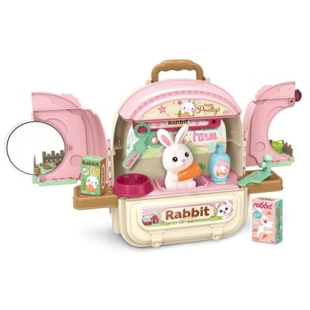 Królik w Plecaku Zabawka 3w1 Mini Farma Ogródek Plecak Domek Dla Lalek