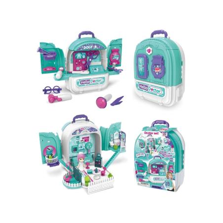 Zestaw Lekarski w Plecaku 3w1 Mały Doktor Walizka Plecak Domek Dla Lalek