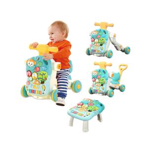 Wielofunkcyjny Interaktywny Jeździk Pchacz Chodzik Edukacyjny Stolik Grający 4w1 Niebieski