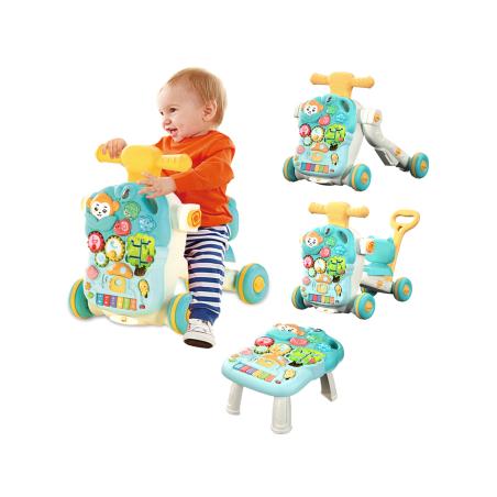 Wielofunkcyjny Interaktywny Jeździk Pchacz Chodzik Edukacyjny Stolik Grający 4w1 Niebieski