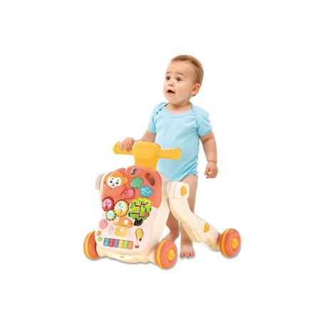 Wielofunkcyjny Interaktywny Jeździk Pchacz Chodzik Edukacyjny Stolik Grający 4w1 Różowy