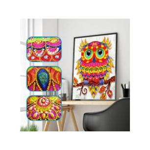 Haft Diamentowy, Obraz, Mozaika Diamentowa Diamond Painting, KOLOROWA SOWA 30x40cm