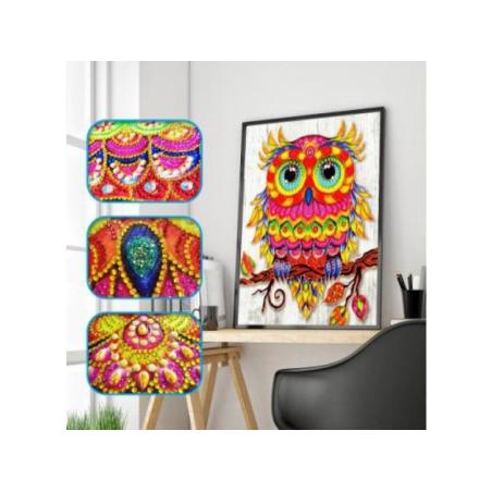 Haft Diamentowy, Obraz, Mozaika Diamentowa Diamond Painting, KOLOROWA SOWA 30x40cm