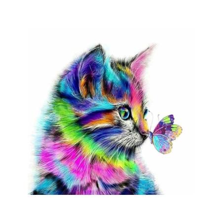 OBRAZ MALOWANIE PO NUMERACH RAMA 40x50cm KOT Z MOTYLKIEM