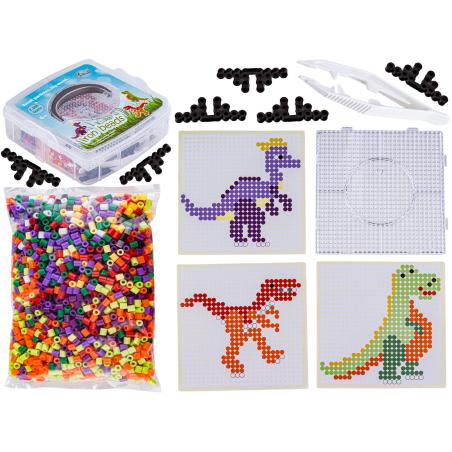 Koraliki Do Prasowania Szablony Dinozaury, Zestaw 2000 Elementów, Prasowanka, Kuferek