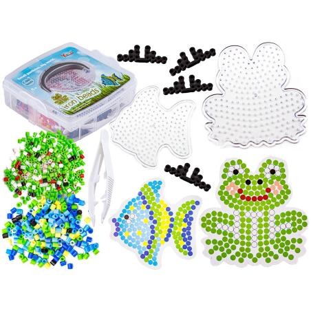 Koraliki Do Prasowania Szablony Rybka, Żabka, Zestaw 2000 Elementów, Prasowanka, Kuferek