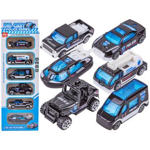 Metalowe Pojazdy Uprzywilejowane, Auta, Resoraki 6 Sztuk Zestaw 1:64 POLICJA, RADIOWÓZ