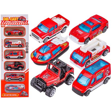 Metalowe Pojazdy Uprzywilejowane, Auta, Resoraki 6 Sztuk Zestaw 1:64 STRAŻ POŻARNA, WÓZ STRAŻACKI