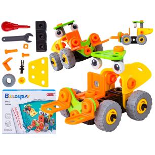 Klocki Elastyczne, Konstrukcyjne 53 El. Pojazdy Budowlane, Wózek Widłowy, Spychacz Do Rozkręcania I Skręcania 2w1