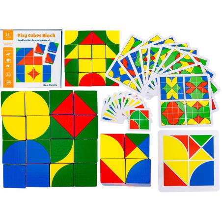 Edukacyjna Układanka Dla Dzieci, Kolorowe, DREWNIANE KLOCKI, Karty