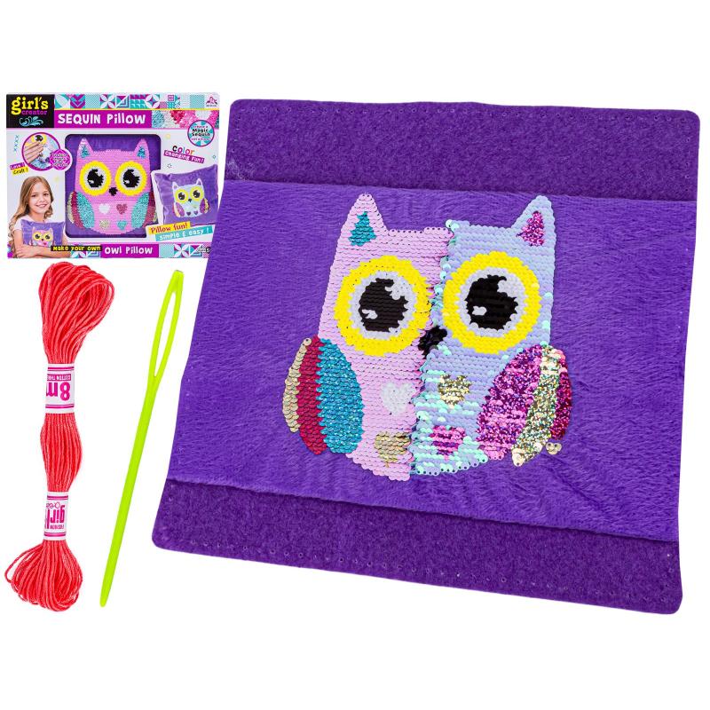 Kreatywny Zestaw, Wyszywanka, Pluszowa PODUSZKA Do Szycia DIY JASIEK Z Cekinami SOWA Kreatywny Zestaw, Wyszywanka, Pluszowa PODUSZKA Do Szycia DIY JASIEK Z Cekinami SOWA