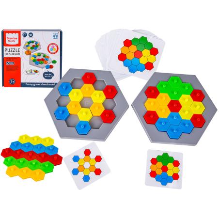 Edukacyjna Gra Logiczna Na Refleks Karty, Układanka "Puzzle Chessboard" Klocki + 30 kart
