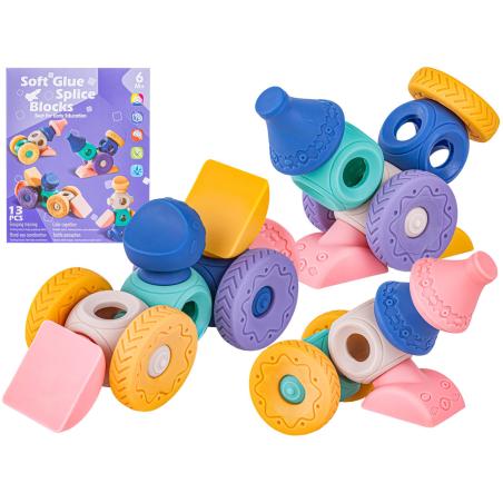 Miękkie Klocki Sensoryczne Figury geometryczne 13 sztuk, Edukacyjny zestaw klocków dla malucha