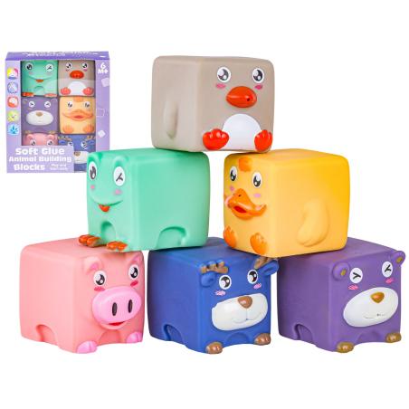 Duże Klocki Sensoryczne Zwierzęta 6 sztuk Miękkie Edukacyjny zestaw klocków dla malucha