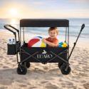 Wózek transportowy LUARO plażowy składany z daszkiem i siatką czarny
