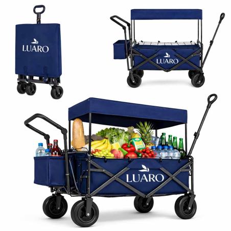 Wózek transportowy LUARO plażowy składany z daszkiem i siatką granatowy