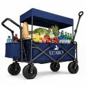 Wózek transportowy LUARO plażowy składany z daszkiem i siatką granatowy