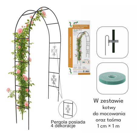 Pergola ogrodowa metalowa łuk uchwyt na róże kwiaty pnącza 240cm zielony