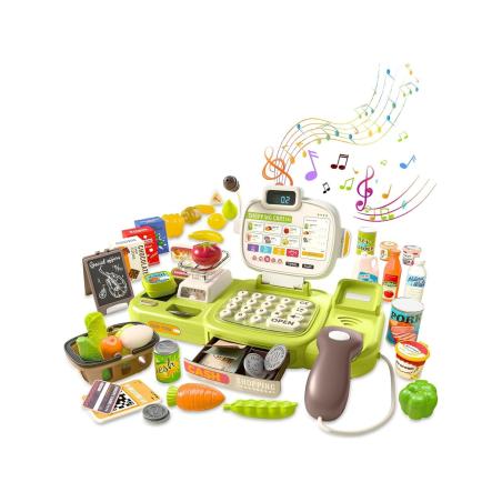 Edukacyjna sklepowa kasa fiskalna 30 El. Waga Kalkulator Czytnik Kodów Akcesoria