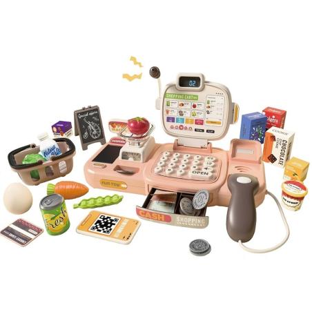 Edukacyjna sklepowa kasa fiskalna 30 El. Waga Kalkulator Czytnik Kodów Akcesoria