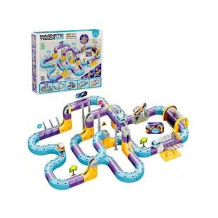 Tor Magnetyczny Zjazd samochodowy Kolejka Zjeżdżalnia Pociąg Klocki Konstrukcyjne 128 el.