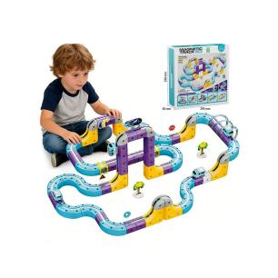 Tor Magnetyczny Zjazd samochodowy Kolejka Zjeżdżalnia Pociąg Klocki Konstrukcyjne 114 el.