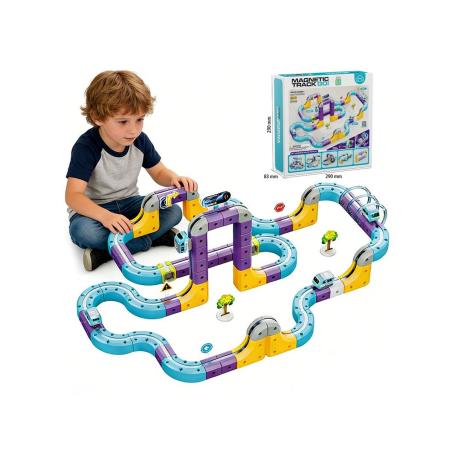 Tor Magnetyczny Zjazd samochodowy Kolejka Zjeżdżalnia Pociąg Klocki Konstrukcyjne 114 el.