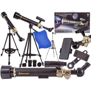 Czarny Teleskop Astronomiczny Ze Statywem Luneta Dla Początkujących + Akcesoria