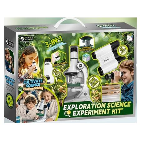 Edukacyjny Mikroskop Stacjonarny Kieszonkowy Lupa Lornetka 3w1 Zabawka Naukowa Przybliżenie Do 1200x