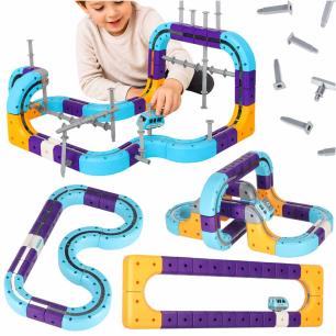 Klocki magnetyczne konstrukcyjne tor wyścigowy auto 87 elementów