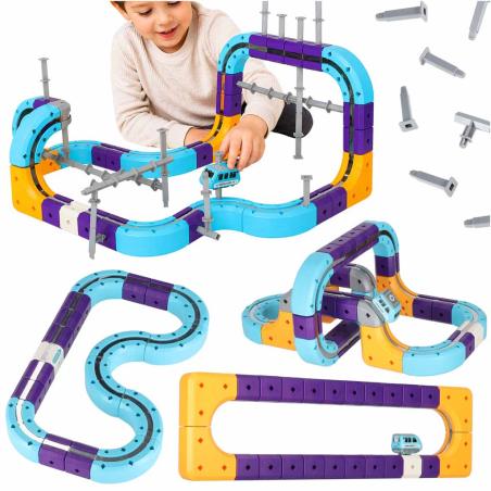 Klocki magnetyczne konstrukcyjne tor wyścigowy auto 87 elementów
