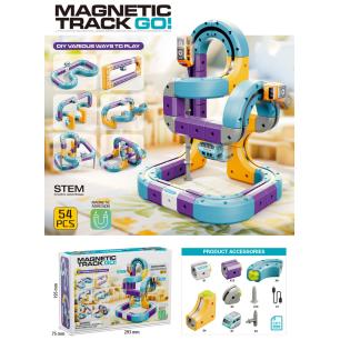 Klocki magnetyczne konstrukcyjne tor wyścigowy auta 54 elementy