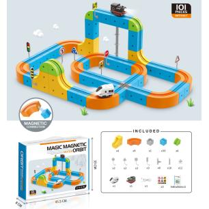 Klocki magnetyczne konstrukcyjne tor wyścigowy pociągi 101 elementów
