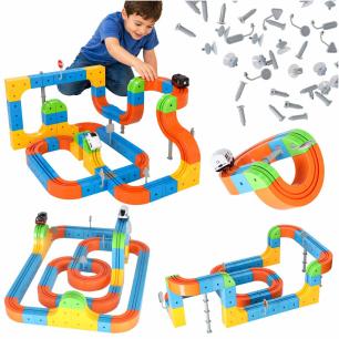 Klocki magnetyczne konstrukcyjne tor wyścigowy pociągi 140 elementów