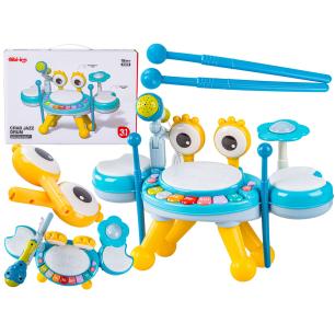 Edukacyjna Mini Perkusja Krab Pianinko Mikrofon Zestaw Muzyczny Niebieski
